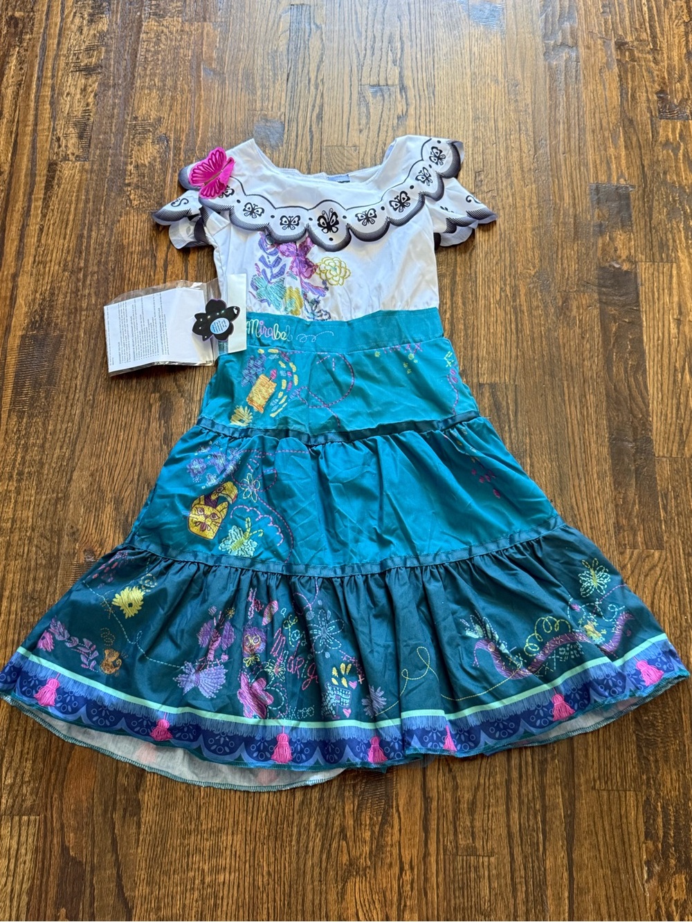 Disguise Teal and White Tiered Floral Embroidered Dress